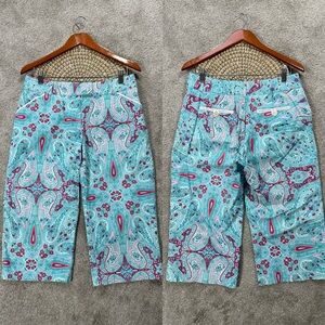 Peter Millar Women’s Capri Pants Golf Mid Rise Paisley Multicolor in Blue Pink 8